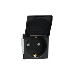 Контакт шуко с ДЗ+ капак 2P+E 16A, антрацит, New Unica, Schneider Electric NU303754TA
