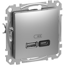 USB зарядно A+C, 3A, 45W, алуминий, Schneider Electric SDD113404 Sedna Design & Elements