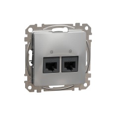 Двойна розетка RJ45, CAT 6 UTP, 45мм, алуминий, Schneider Electric SDD113467 Sedna Design & Elements