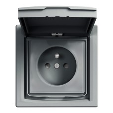 Френски контакт със защита 16A, IP44, стомана, Asfora, Schneider Electric EPH2800362