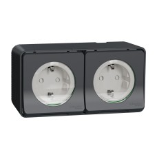 Двоен Контакт шуко, 2P + Eс капак, 16A, 250V, открит монтаж, сив, Mureva Styl, Schneider Electric MUR56029
