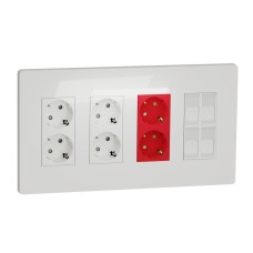 Панел 4 колони(2 конт. Бели +2 конт. червени +4 RJ45), бял, New Unica, Schneider Electric NU114118