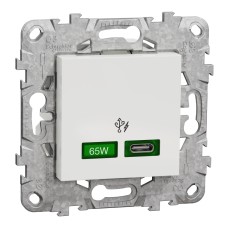 USB Quick Charge зарядно тип C, New Unica, 65W, бяло, New Unica, Schneider Electric NU501418