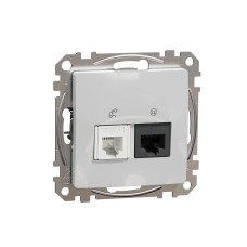Розетка RJ45, CAT 6 UTP + телефонна розетка, алуминий, Schneider Electric SDD113468 Sedna Design & Elements
