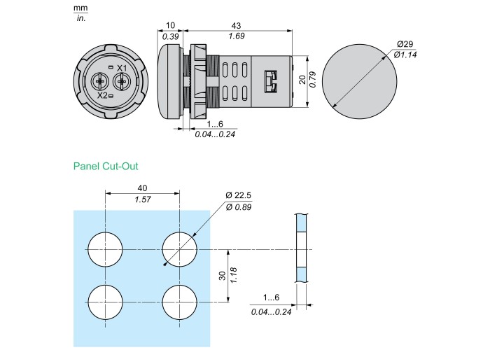 Сигнална лампа за машини, зелена, Ø22, LED, 220 V DC, Easy Harmony XA2 Schneider Electric XA2EVMD3LC