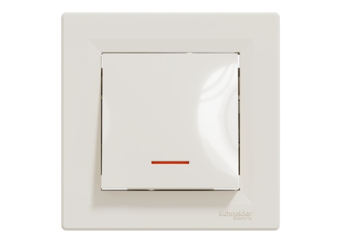 Еднополюсен ключ с глим лампа, 10AX безвинтов монтаж, крема, Asfora, Schneider Electric EPH1400123