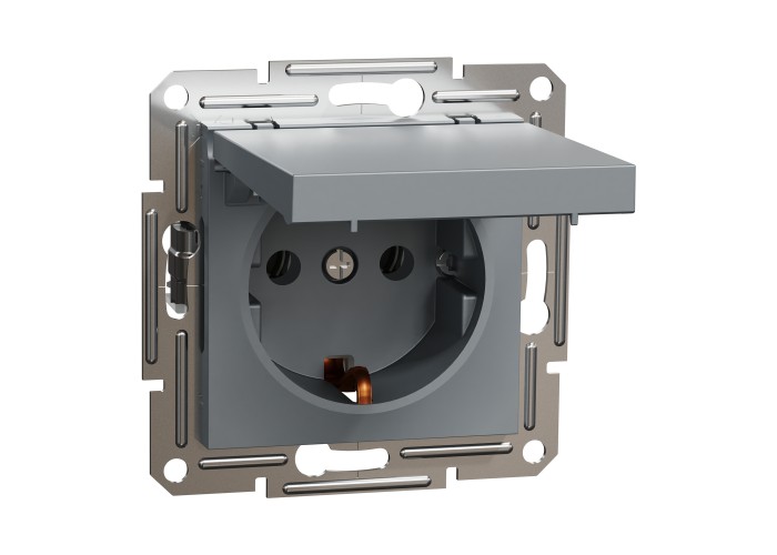 Kонтактен излаз 16A с капак, стомана, Asfora, Schneider Electric EPH3100162