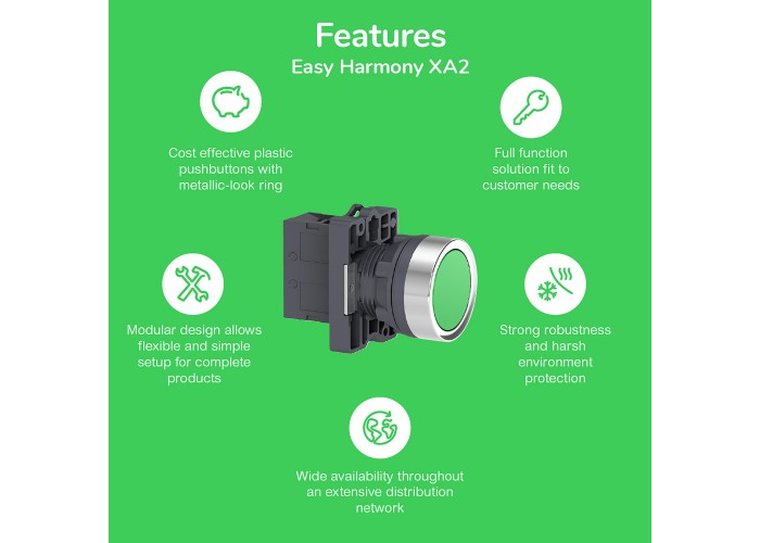 Сигнална лампа за машини, зелена, Ø22, LED, 220 V DC, Easy Harmony XA2 Schneider Electric XA2EVMD3LC