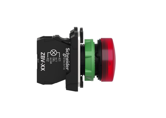 Сигнална лампа, пластмаса, червена, 22 мм, леща с вграден LED, 24 V AC/DC, Schneider Electric XB5AVB4, Harmony XB5