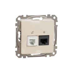 Розетка RJ45 CAT 6 UTP + телефонна розетка, бежов, Schneider Electric SDD112468 Sedna Design & Elements