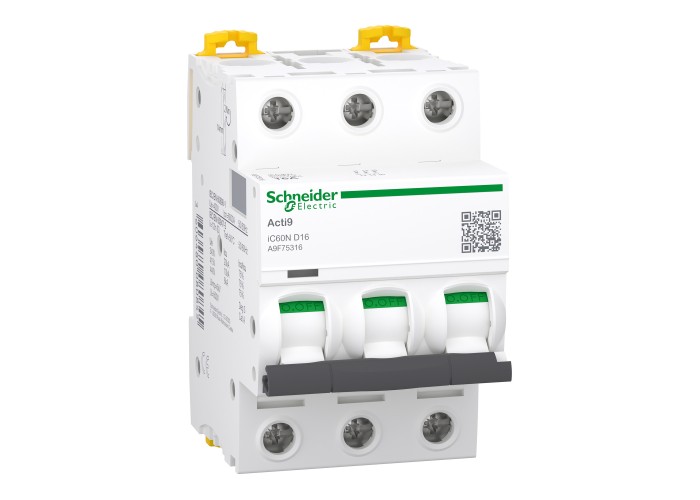 Schneider Electric A9F75316 - Acti 9 iC60 N (10 kA) - Миниатюрен автоматичен прекъсвач - 3P - 16A - крива D