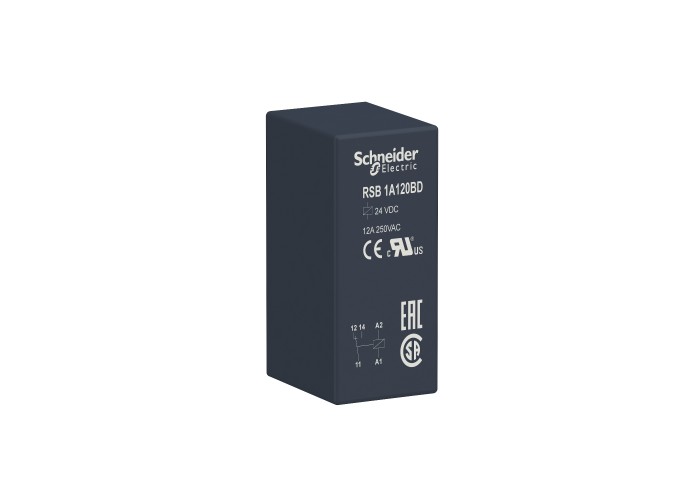 Schneider Electric RSB1A120BD - Harmony Electromechanical Relays - Интерфейсно реле с основа, 1 C/O, 12А, 24 Vdc