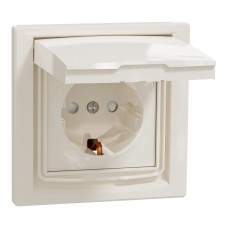 Контакт Шуко с капак и Защита, 16A IP44, крема, Asfora, Schneider Electric EPH3100323
