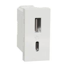 New Unica USB излаз Тип A+C, 1 модул, 12W, бял, New Unica, Schneider Electric NU301618
