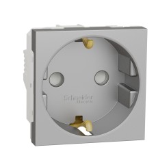 Контакт шуко с ДЗ 2P+E 16A, алуминий, New Unica, Schneider Electric NU303730