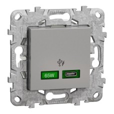 USB Quick Charge зарядно тип C, New Unica, 65W, алиминий, New Unica, Schneider Electric NU501430