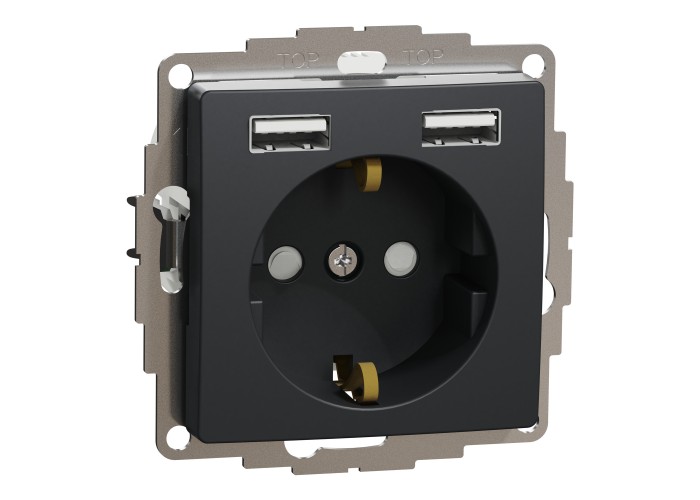 Контакт Шуко + 2x USB тип A, антрацит, Schneider Electric SDD114052 Sedna Design & Elements