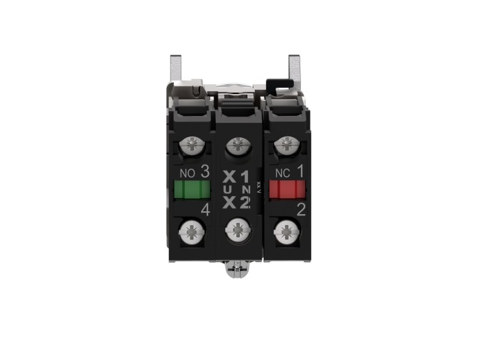 Светещ бутон, метален, равен, бял, 22 мм, пружинно връщане, 24 V AC/DC, 1 NO + 1 NC, Harmony XB4, Schneider Electric XB4BW31B5
