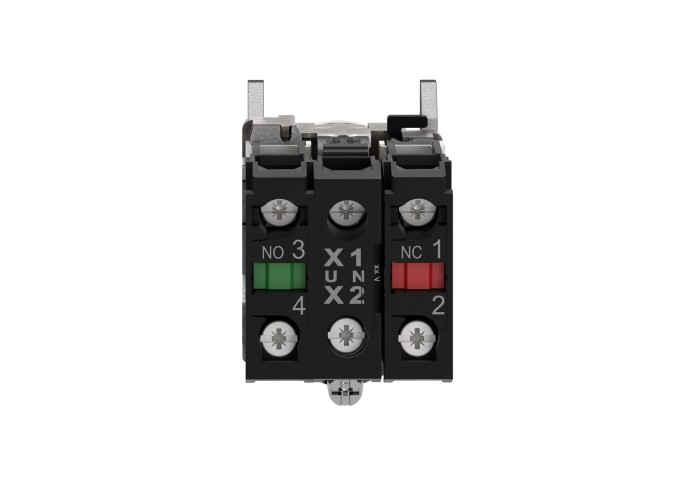 Светещ бутон, метален, равен, оранжев, 22 мм, пружинно връщане, 1 NO + 1 NC 24 V AC/DC, Schneider Electric XB4BW35B5 Harmony XB4