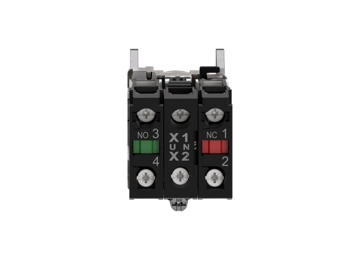 Светещ бутон, метален, равен, оранжев, 22 мм, пружинно връщане, 1 NO + 1 NC 24 V AC/DC, Schneider Electric XB4BW35B5 Harmony XB4