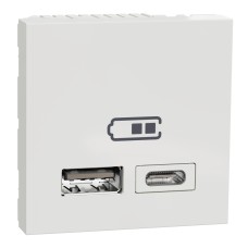 Двойно USB зарядно 2.0, A+C, бял, New Unica, Schneider Electric NU301818