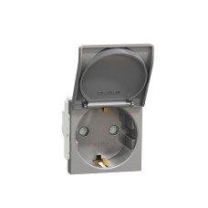 Контакт шуко с ДЗ+ капак 2P+E 16A, алуминий, New Unica, Schneider Electric NU303730TA