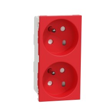 Schneider Electric NU306103 - New Unica - Двоен контакт френски стандарт 4М - 2P+E -tamperproof - IP21D - антибактериален червен