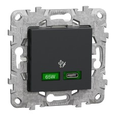 USB Quick Charge зарядно тип C, New Unica, 65W, антрацит, New Unica, Schneider Electric NU501454