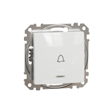 Еднополюсен бутон 10A син индикаторен LED символ Звънец, бял, Schneider Electric SDD111131L Sedna Design & Elements