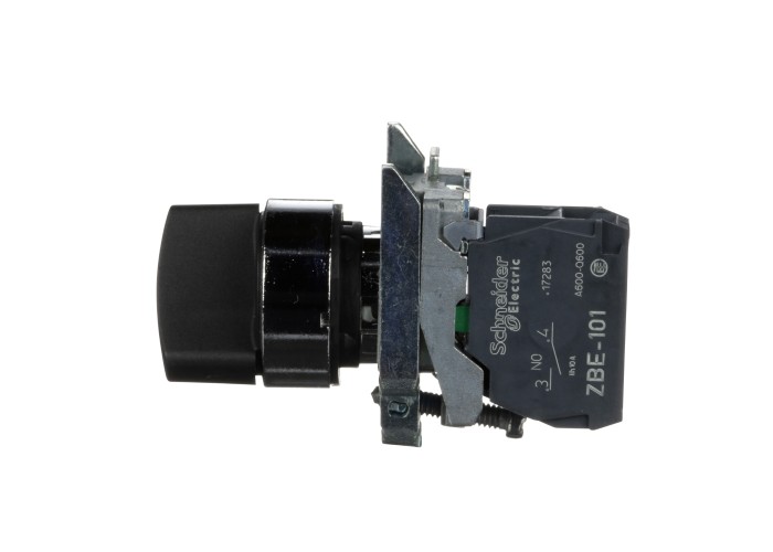 Schneider Electric XB4BD21 - Harmony XB4 - Селекторен превключвател с къса черна ръкохватка, метален, 22 мм, 2 позиции, със задържане, N/O