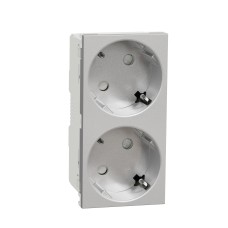 Schneider Electric NU306630 - New Unica - Двоен контакт Шуко с Детска защита, 2P+E, 16A 250V, безвинтово свързване - алуминий