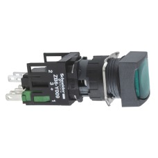 Светещ бутон, зелен, квадратна глава, 16 мм, със задържане, 1NO, LED 12...24 V AC/DC, Harmony XB6, Schneider Electric XB6CF3B1B