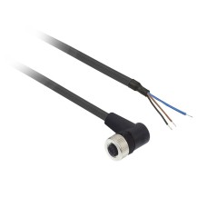 Предварително окабелен накрайник ъглов, женски, M12, 3 pins, кабел PUR 2 m, Telemecanique XZCP1340L2 - OsiSense XU