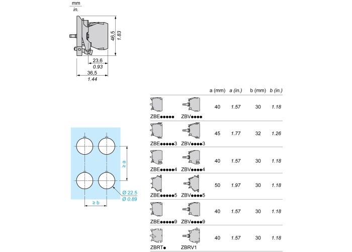 Тяло за светещ бутон 24 V, LED, Harmony XB4, Schneider Electric ZB4BW0B15