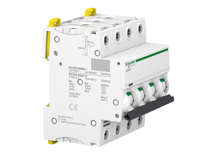Schneider Electric A9F74450 - Acti 9 iC60 N (10 kA) - Миниатюрен автоматичен прекъсвач - 4P - 50A - крива C