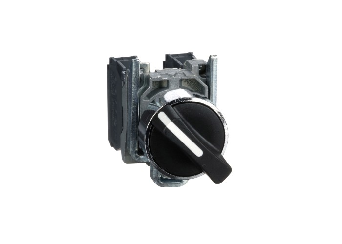 Schneider Electric XB4BD25 - Harmony XB4 - Селекторен превключвател с къса черна ръкохватка метален, 22мм, 2 позиции, със задържане, N/C+N/O