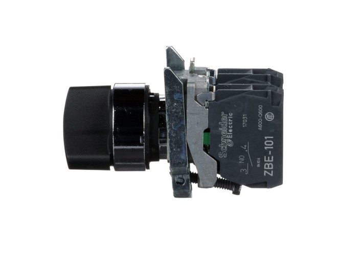 Schneider Electric XB4BD25 - Harmony XB4 - Селекторен превключвател с къса черна ръкохватка метален, 22мм, 2 позиции, със задържане, N/C+N/O
