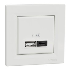 USB зарядно A+C, 3A, 45W, с рамка, бял, Asfora, Schneider Electric EPH2700421