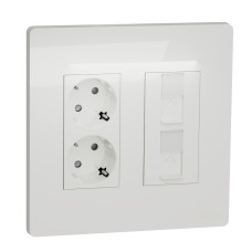 Панел 2 колони (2 контакта + 2 RJ45), бял, New Unica, Schneider Electric NU112118