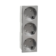 Троен контакт Шуко с ДЗ, 16А, безвинтово свързване, алуминий, New Unica, Schneider Electric NU307630