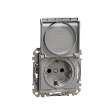 Контакт Шуко, безвинтов монтаж, с капак, алуминий, Schneider Electric SDD113024 Sedna Design & Elements