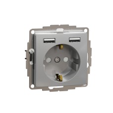 Sedna Design & Elements Контакт Шуко + 2x USB тип A, алуминий, Schneider Electric SDD113052
