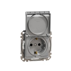 Контакт Шуко, безвинтов монтаж, с капак, алуминий, Schneider Electric SDD213024 Sedna Design & Elements