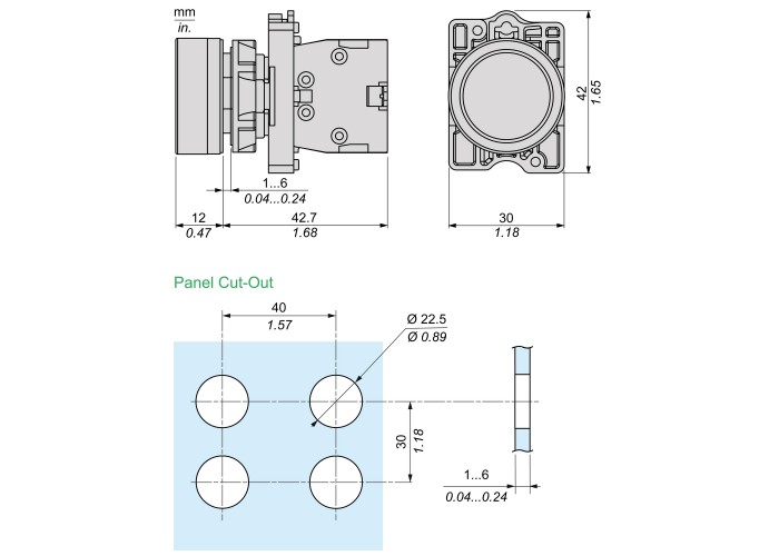 Schneider Electric XA2EA21 - Easy Harmony XA2 - Easy Harmony XA2E, бутон, пластмаса, вграден, черен, Ø22, с пружинно връщане, без маркировка, 1 NO