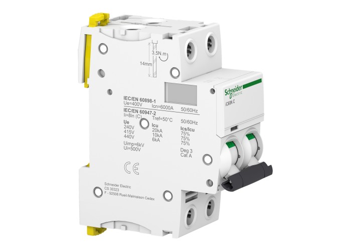 Schneider Electric A9F74250 - Acti 9 iC60 N (10 kA) - Миниатюрен автоматичен прекъсвач - 2P - 50A - крива C