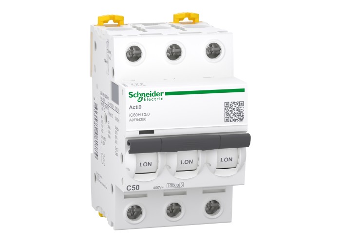 Schneider Electric A9F84350 - Acti 9 iC60 H (15 kA) - Миниатюрен автоматичен прекъсвач - 3P - 50A - крива C