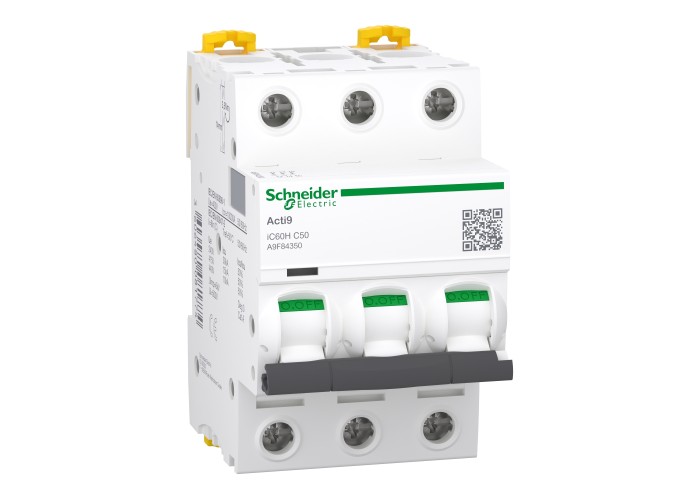 Schneider Electric A9F84350 - Acti 9 iC60 H (15 kA) - Миниатюрен автоматичен прекъсвач - 3P - 50A - крива C