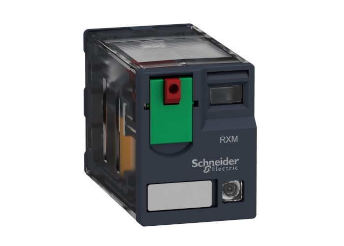 Schneider Electric RXM2AB2P7 - Harmony Electromechanical Relays - Миниатюрно plug in реле, Harmony, 12A, 2CO, с LED, заключващ се тест бутон, 230V AC