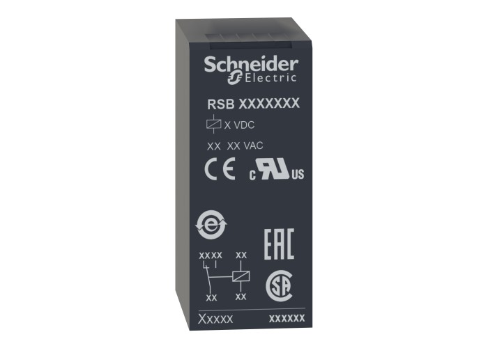 Schneider Electric RSB2A080BD - Harmony Electromechanical Relays - Интерфейсно реле с основа, 2 C/O, 8А, 24 Vdc