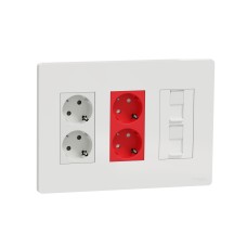 Панел 3 колони(2 контакта бели+2 конт. червени+2 RJ45), бял, New Unica, Schneider Electric NU113118